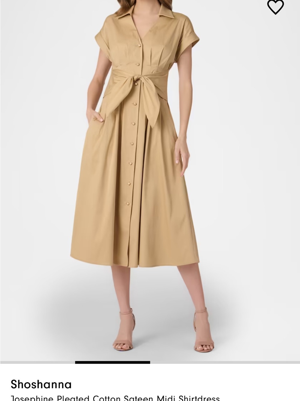 Shoshanna Josephine Sateen Button-Front Khaki Pleated Dress Waist Tie Sz 6 NWT